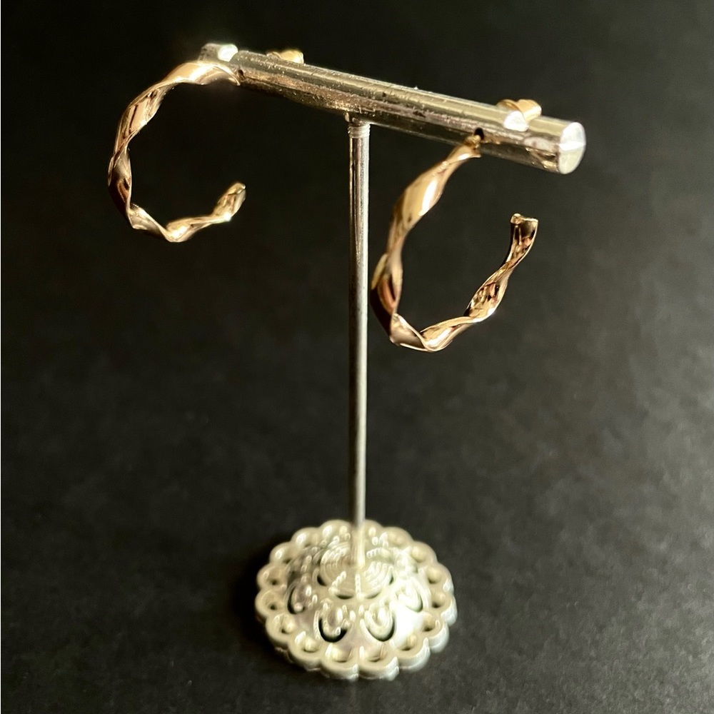 Twisted Gold Hoop Fashion Earrings - NWT